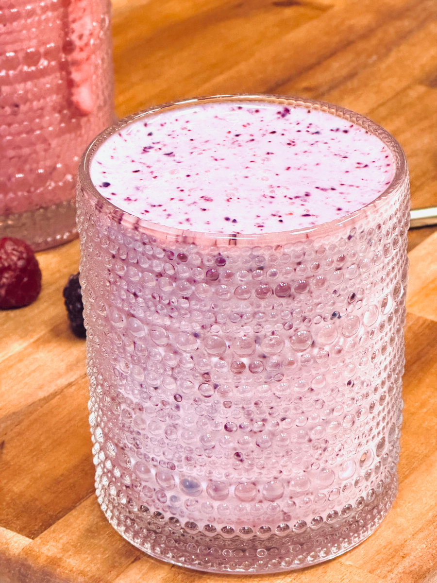 Blueberry smoothie on counter